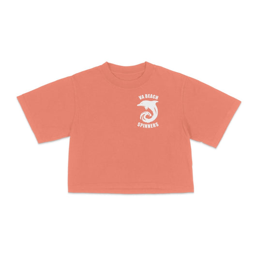Women’s “SPINNERS” garment dye peach crop top